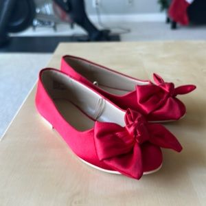 Red Satin Flats with Bow detail